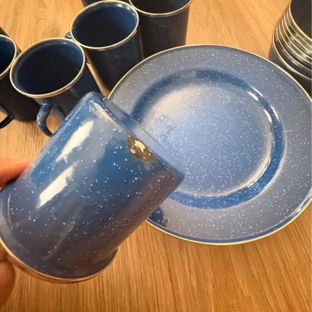 Blue Enamelware Camping Dish 7 piece Set